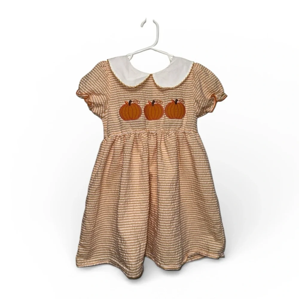 Girls Striped Pumpkin Dress Size 4-5 Years